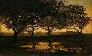 Gerard Bilders, Woodland pond at sunset.